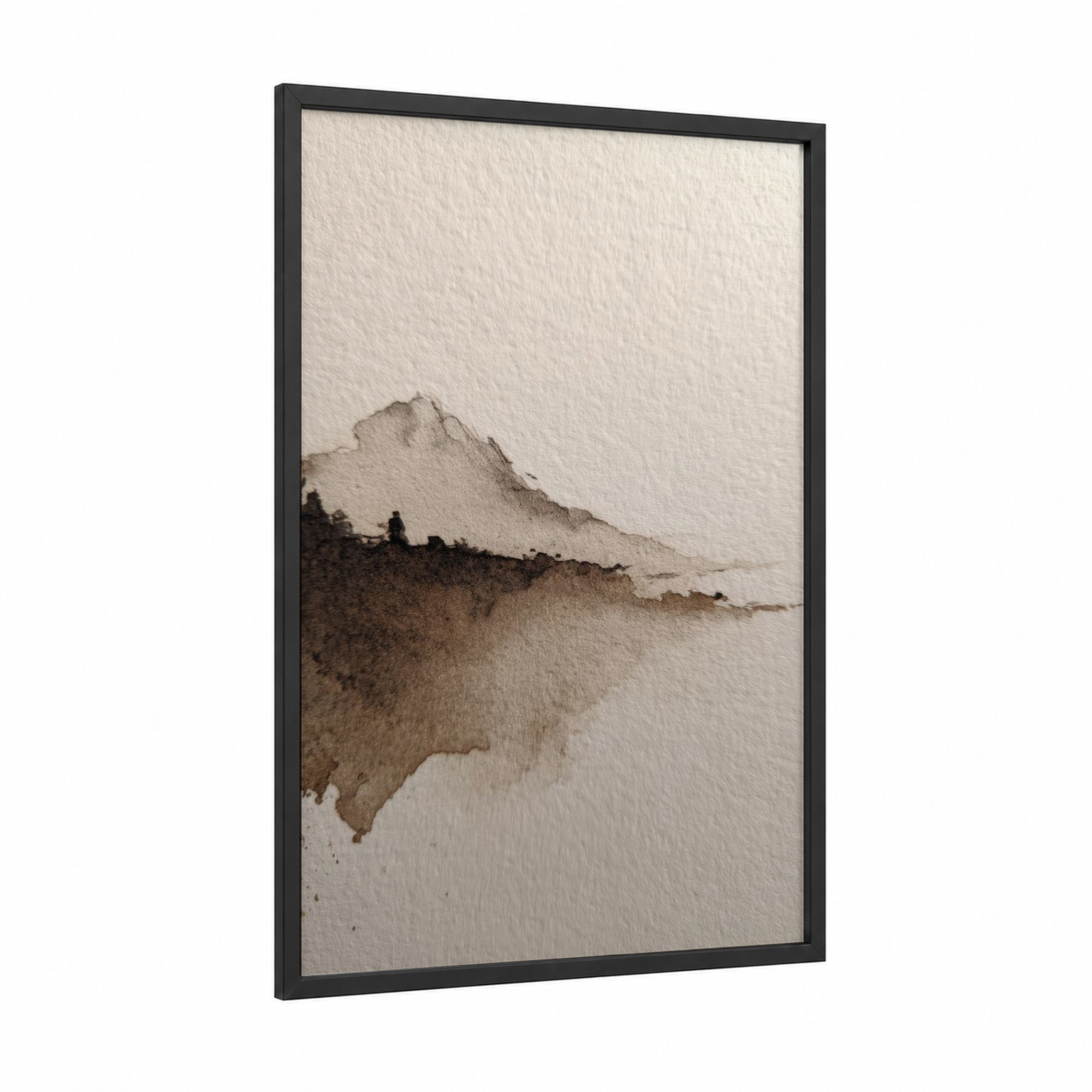 Misty Mountain Wash framed abstract minimalist print — black wood frame — beige and black and white palette