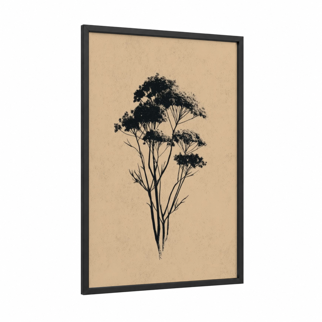 Delicate Herb Silhouette framed herbs print — black wood frame — beige and black palette