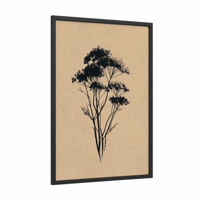 Delicate Herb Silhouette framed herbs print — black wood frame — beige and black palette