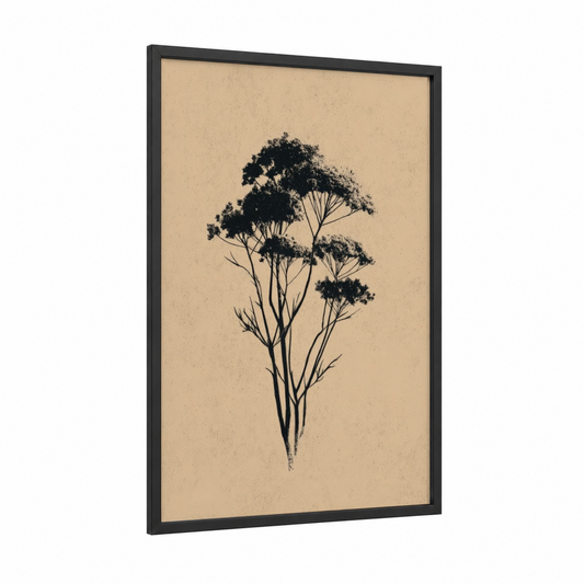 Delicate Herb Silhouette framed herbs print — black wood frame — beige and black palette