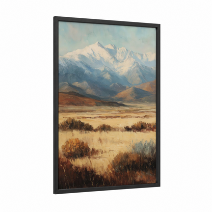 Alpine Majesty framed sierra nevada print — black wood frame — blue and gold and cream palette