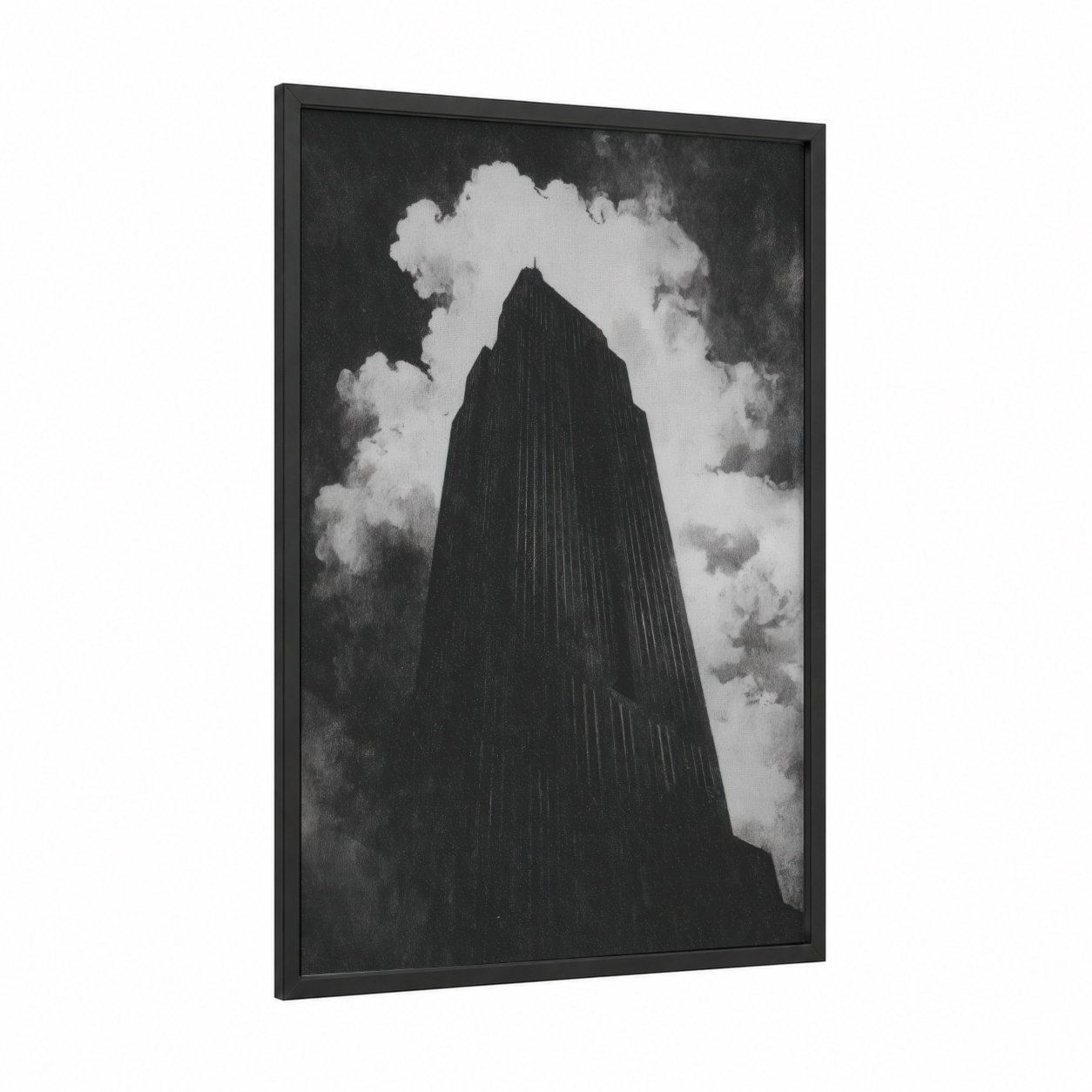 Skyward Empire framed empire state building print — black wood frame — black and white palette