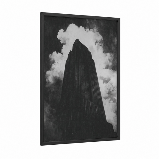 Skyward Empire framed empire state building print — black wood frame — black and white palette