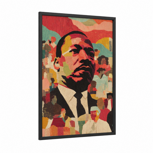 Unity Portrait MLK framed martin luther king jr day print — black wood frame — red and gold palette