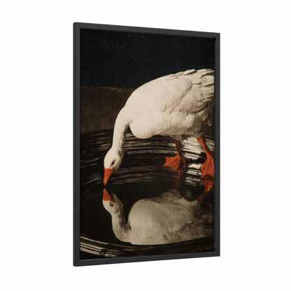 Mirrored Geese framed art print — black wood frame — black and white palette