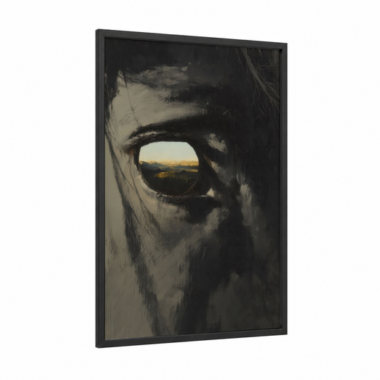 Golden Friesian Horse framed art print — black wood frame — black and gold palette