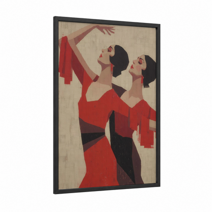 Red Flamenco Passion framed art print — black wood frame — red and black and red palette