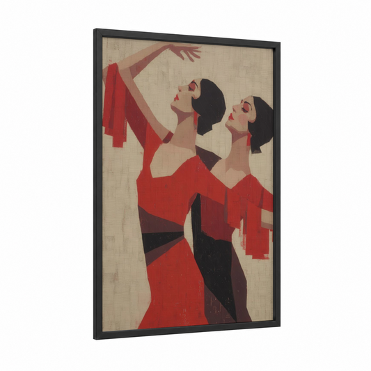Red Flamenco Passion framed art print — black wood frame — red and black and red palette