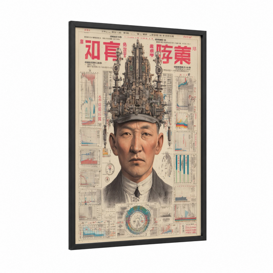 Industrial Mind Blueprint framed blueprints print — black wood frame — gold and blue palette