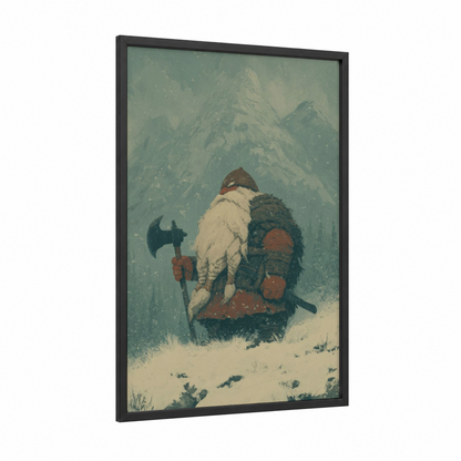 Mountain Dwarf framed dwarves print — black wood frame — sage green and cream palette