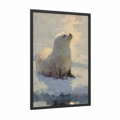 Arctic Sea Lion framed art print — black wood frame — cream and blue and gray palette