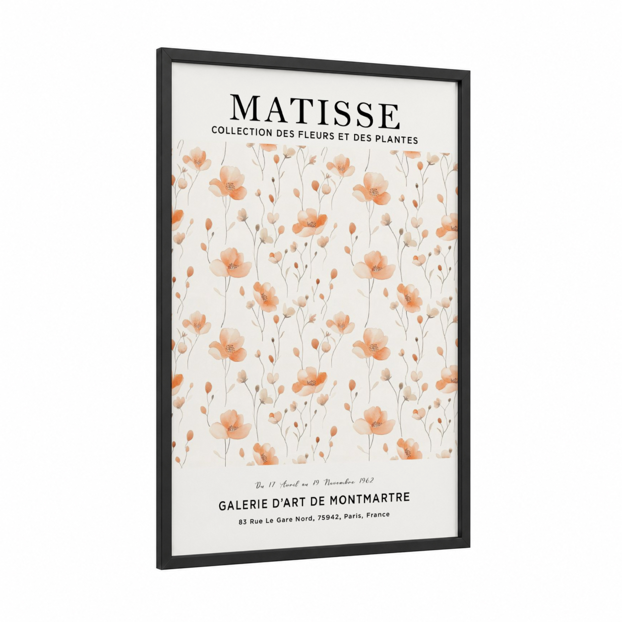 Matisse Florals framed abstract flower print — black wood frame — peach and cream palette