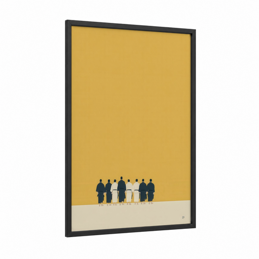 Team Jiu-Jitsu framed jiu jutsu print — black wood frame — yellow gold and beige palette