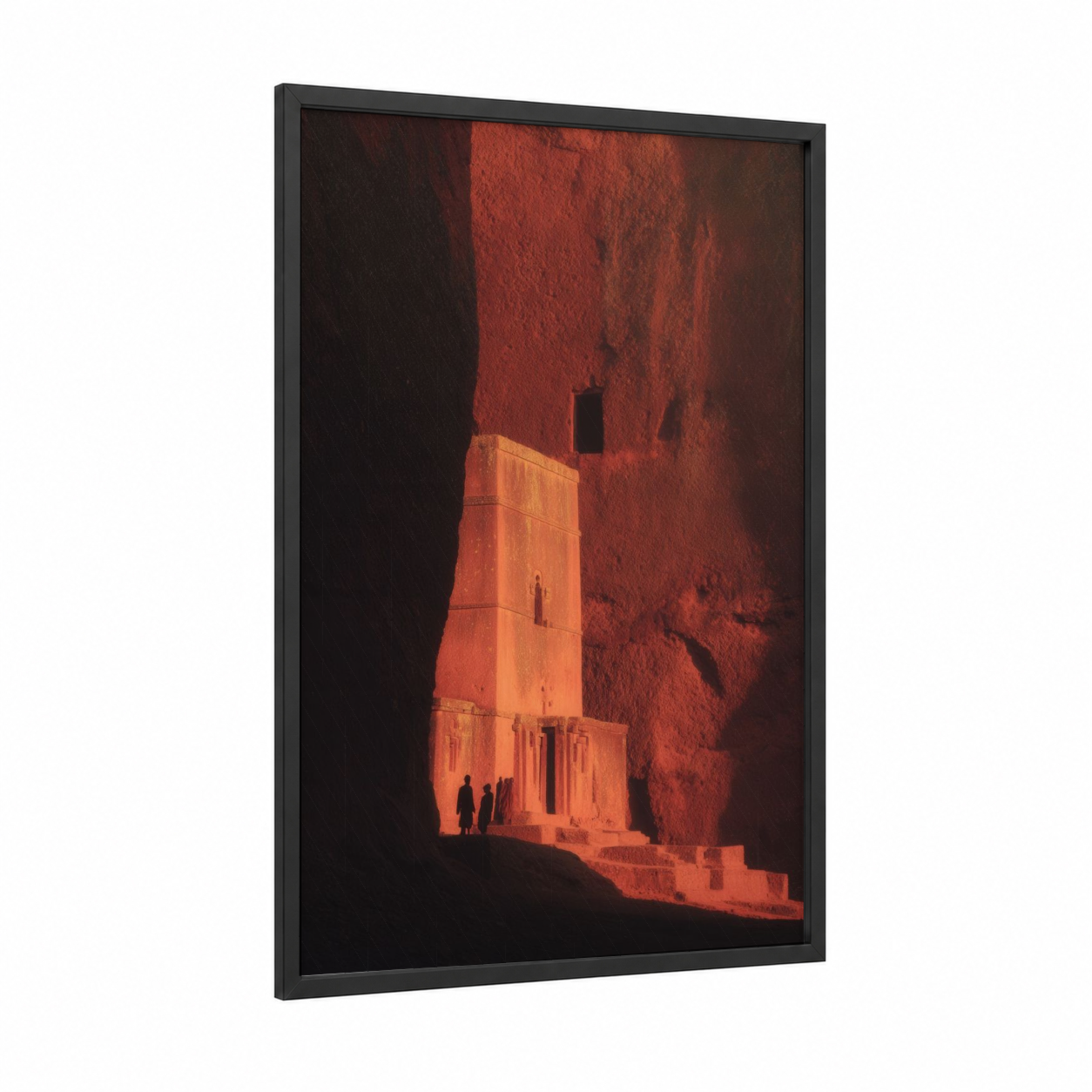 Amber Monastery framed art print — black wood frame — russet and gold palette