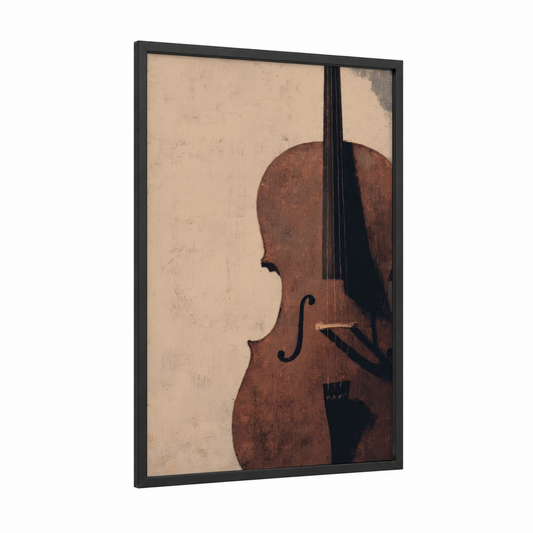 Vintage Cello framed art print — black wood frame — brown and cream palette
