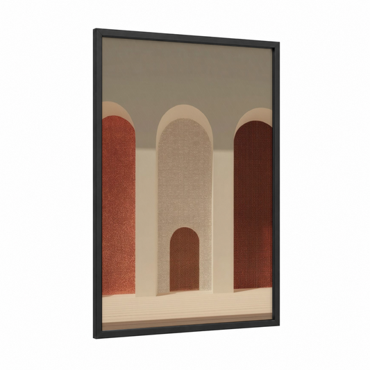 Islamic Archways framed art print — black wood frame — beige and russet palette