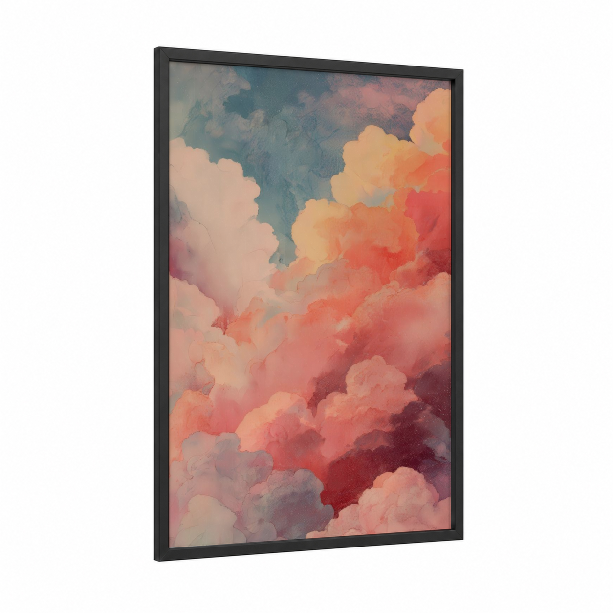 Dreamy Sky Rainbow framed art print — black wood frame — peach and teal palette