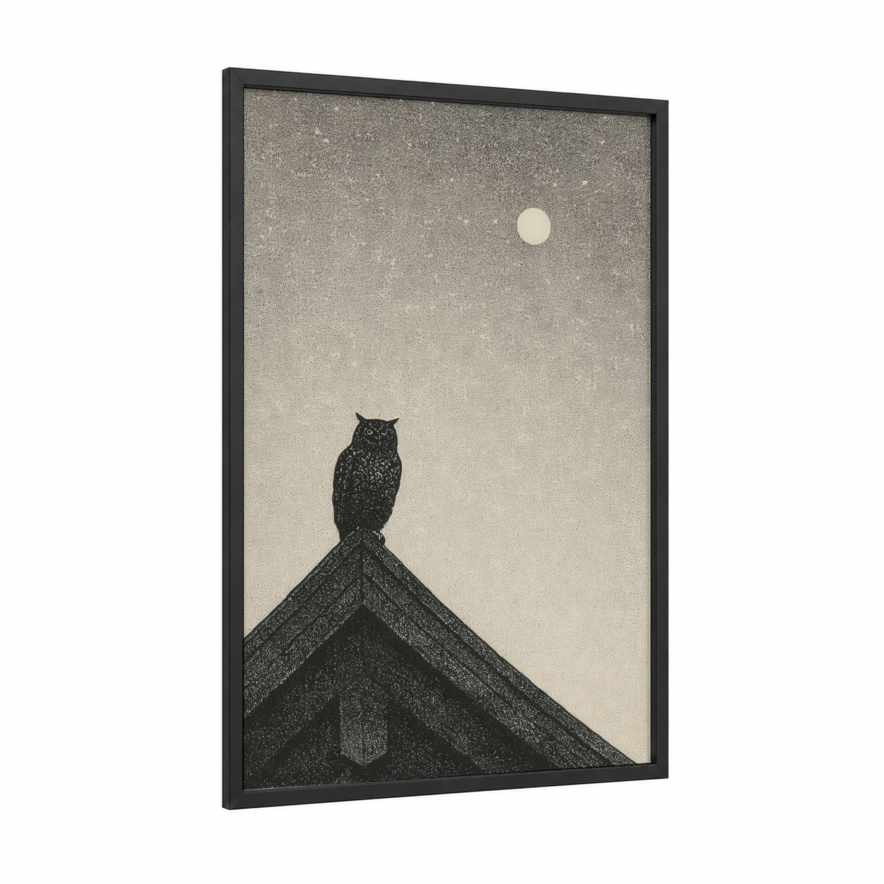 Moonlit Pantheon framed art print — black wood frame — black and white and cream palette