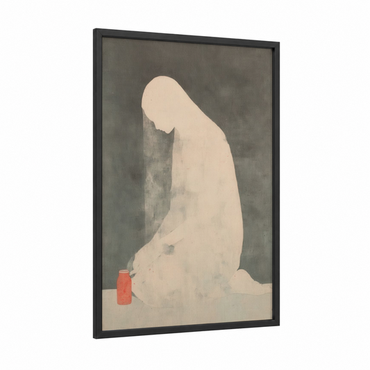 Contemplative Magdalena framed mary magdalena print — black wood frame — cream and dove gray palette