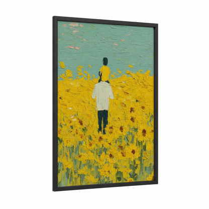 Sunflower Field Father framed father's day print — black wood frame — yellow and turquoise palette