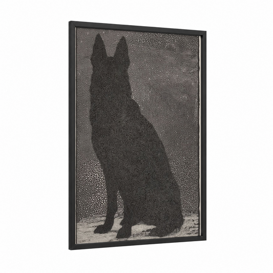 Detailed Shepherd Dog framed shepherd dogs and collies print — black wood frame — black and white palette