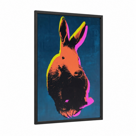 Neon Aardvark framed art print — black wood frame — blue and magenta palette