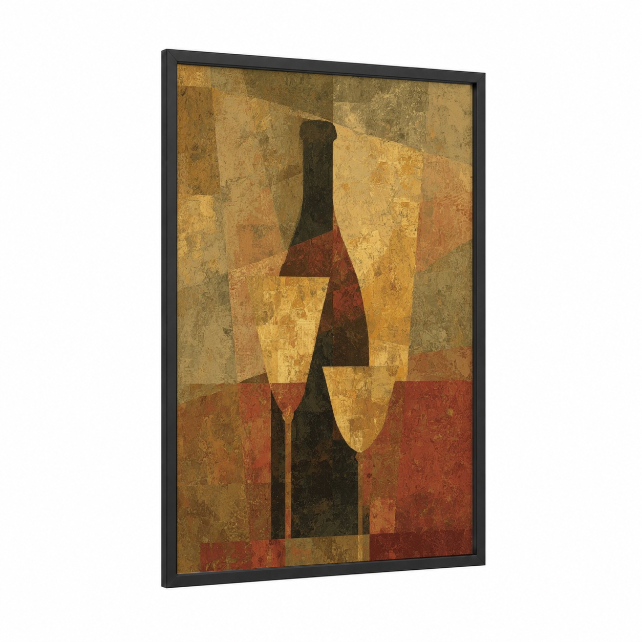 Vintage Champagne framed art print — black wood frame — gold and maroon palette