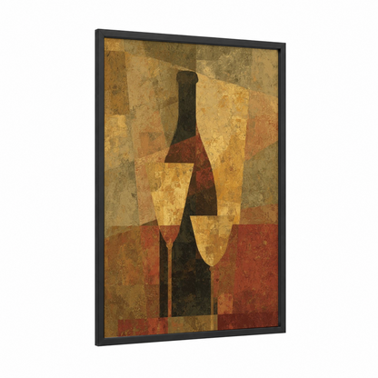 Vintage Champagne framed art print — black wood frame — gold and maroon palette
