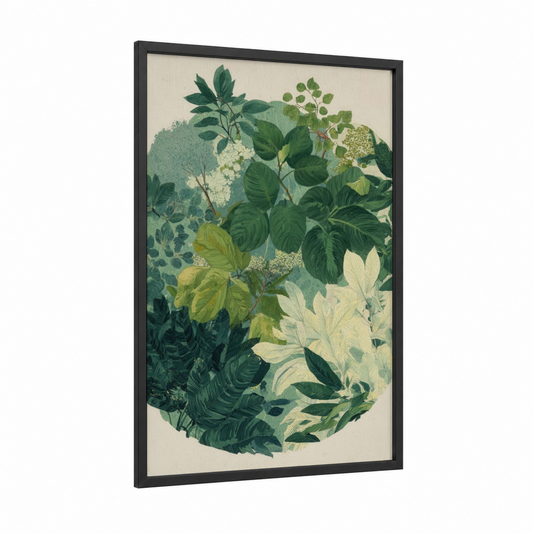 Verdant Earth Day framed art print — black wood frame — dark green and light green palette