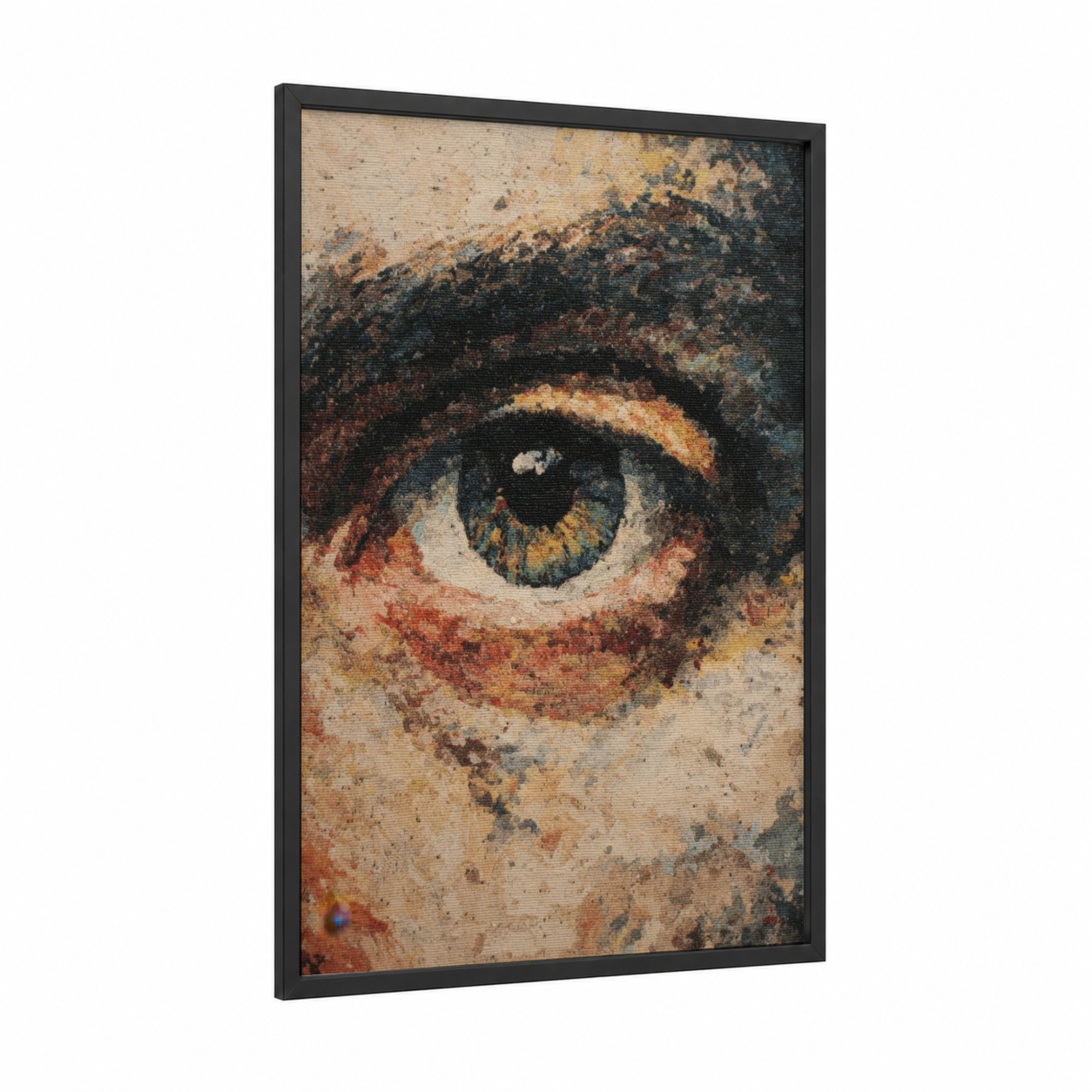 Watchful Eye framed abstract classic print — black wood frame — russet and gold palette