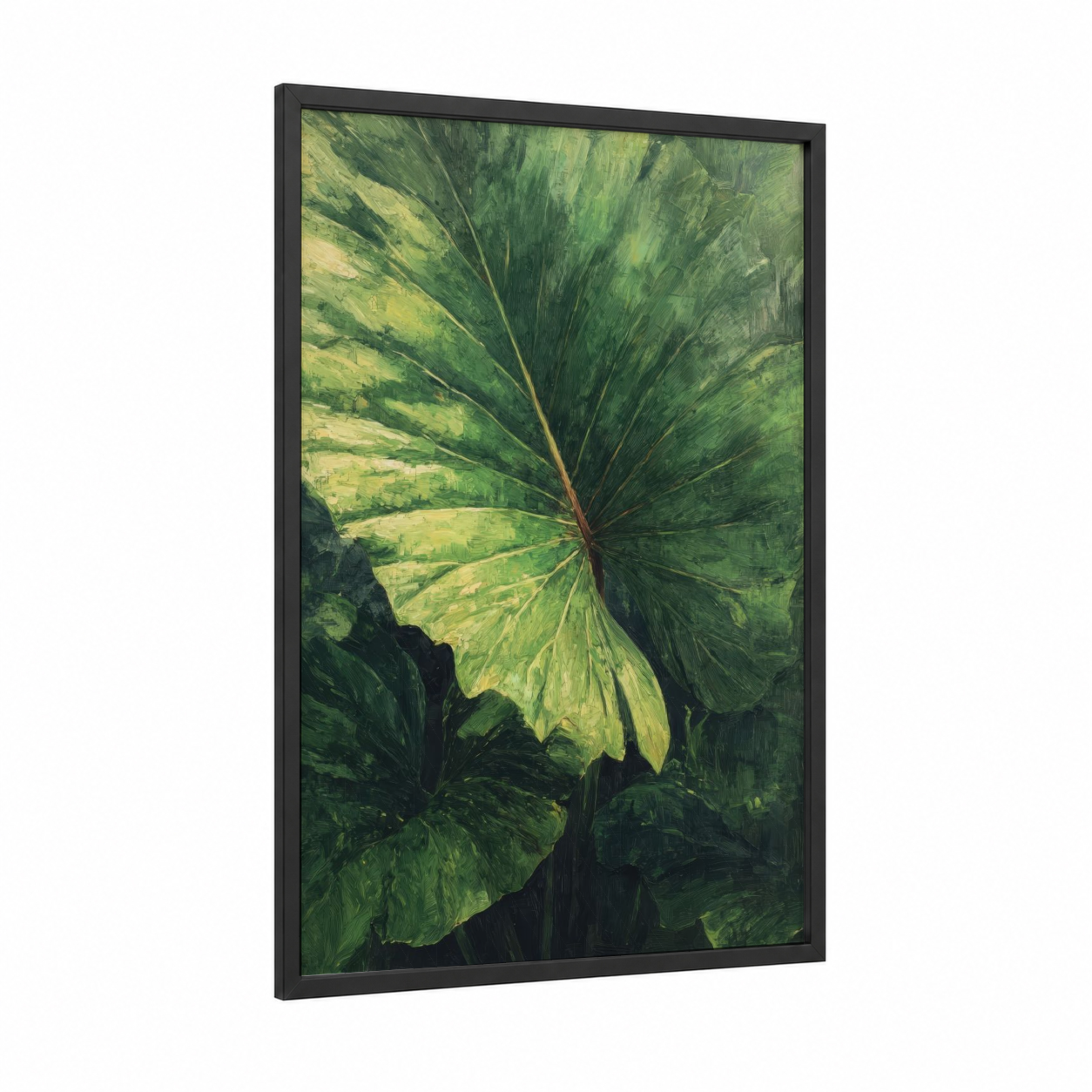 Luminous Palm Fronds framed palm tree print — black wood frame — green and yellow gold palette