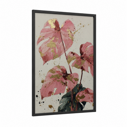 Faded Palm Elegance framed palm tree print — black wood frame — rose gold and cream palette