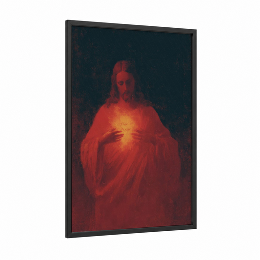 Sacred Heart Jesus framed jesus christ print — black wood frame — red and gold palette