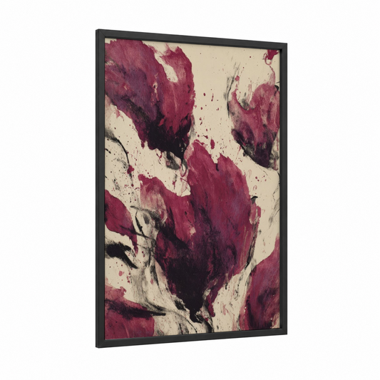 Crimson Vegetable Abstraction framed art print — black wood frame — maroon and cream palette
