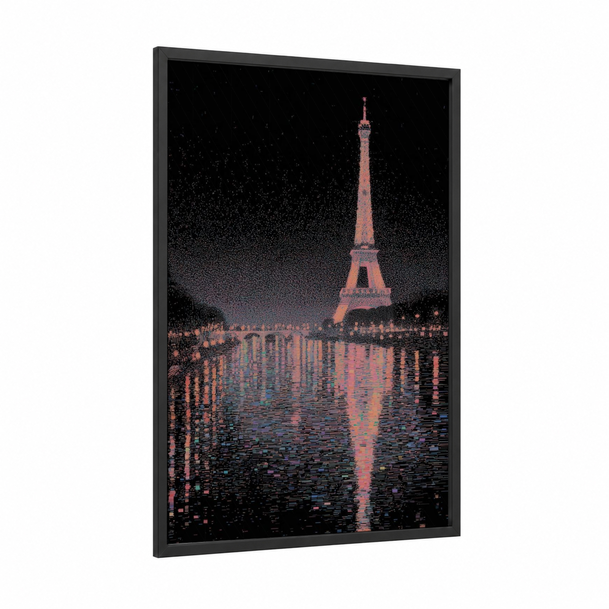 Eiffel Tower Nightfall framed art print — black wood frame — gold and black palette