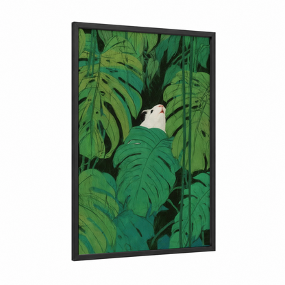 Tropical Guinea Pig framed art print — black wood frame — green and white palette
