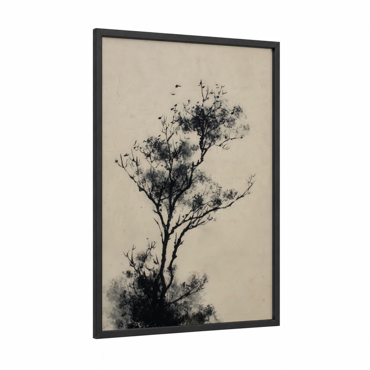 Windswept Arbutus framed arbutus tree print — black wood frame — black and white palette