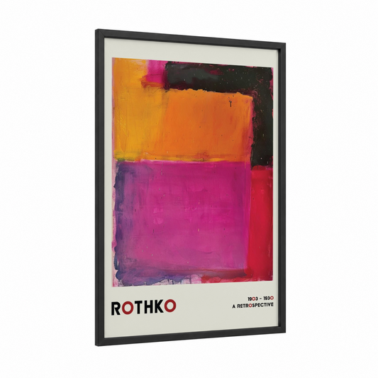 Rothko Chromatic framed abstract classic print — black wood frame — magenta and orange palette