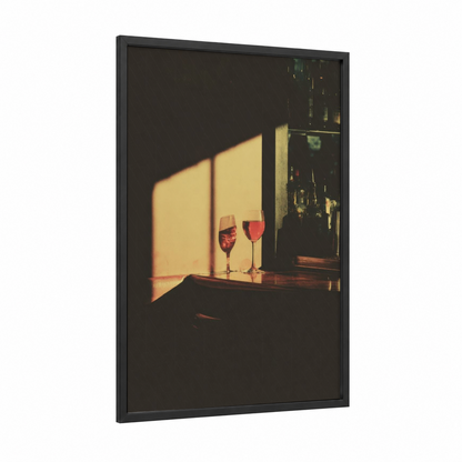 Golden Hour Rose framed rose wine print — black wood frame — gold and russet palette