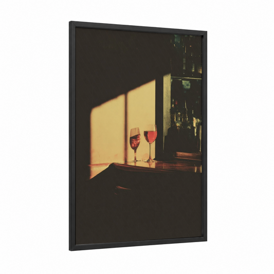 Golden Hour Rose framed rose wine print — black wood frame — gold and russet palette