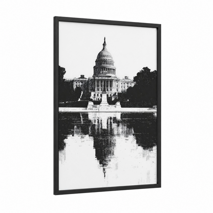 Capitol Reflection framed us capitol print — black wood frame — black and white palette