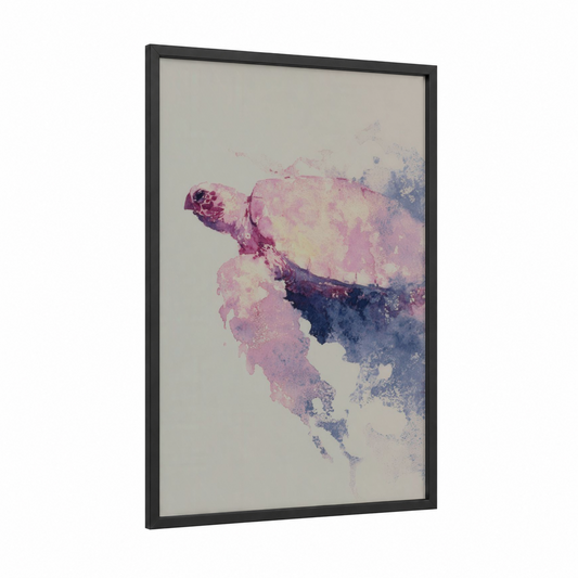 Watercolor Turtle framed art print — black wood frame — lavender and blue palette