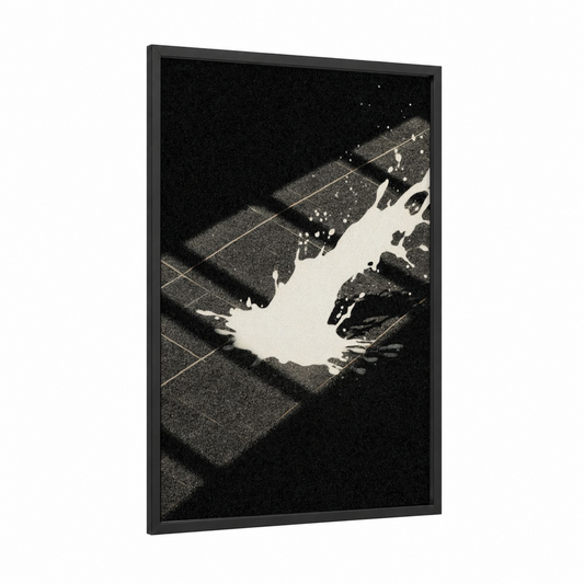 Splashing Milk framed art print — black wood frame — black and white palette