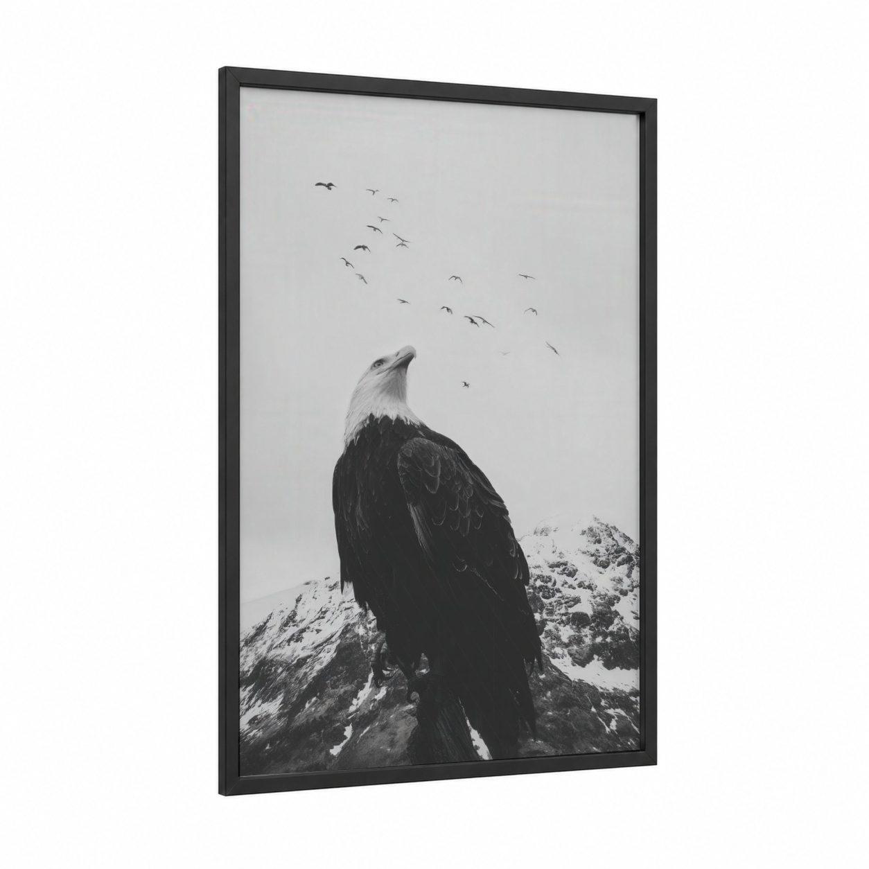 Mountain Eagle framed art print — black wood frame — black and white palette