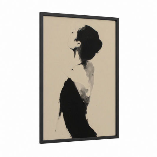 Graceful Silhouette framed ballet print — black wood frame — black and beige palette