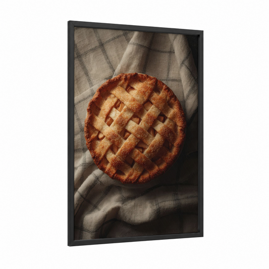 Golden Pie Crust framed baking print — black wood frame — gold and cream palette