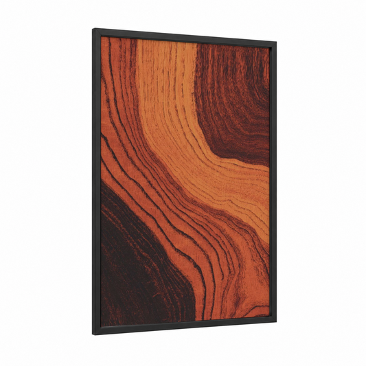 Warm Wood Grain framed acoustic guitar print — black wood frame — russet and gold palette