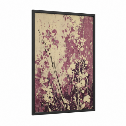 Vintage Wisteria framed art print — black wood frame — maroon and cream palette