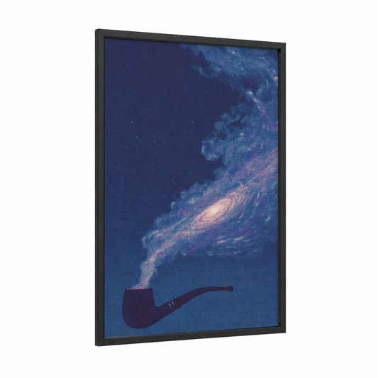 Cosmic Smoke framed art print — black wood frame — blue and gold palette