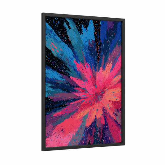 Neon Aurora Burst framed northern lights print — black wood frame — magenta and blue palette